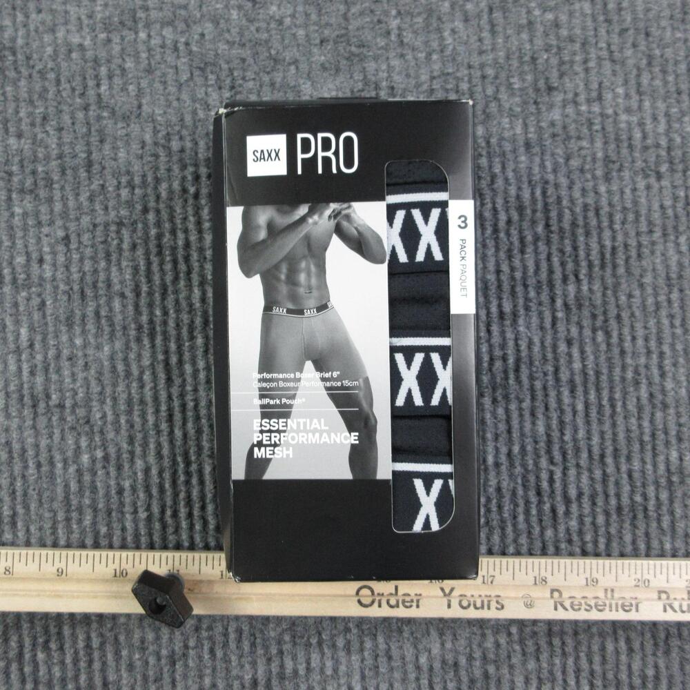Saxx Boxer Briefs Mens XL Black Pro Essential Mesh Microfiber 3 Pack NWT